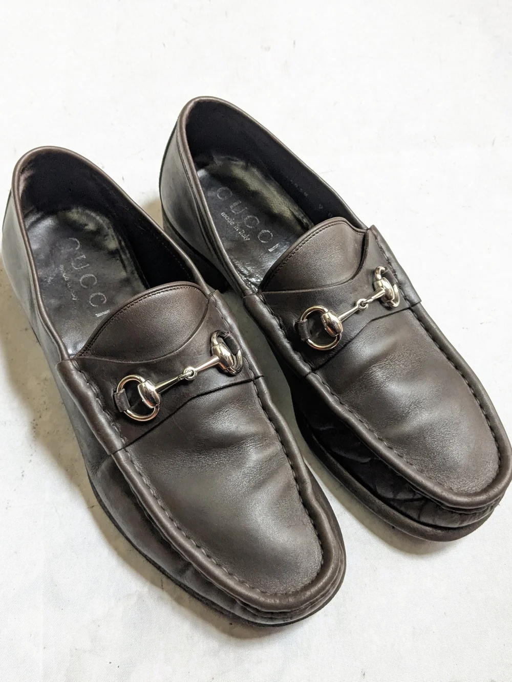 Gucci Brown Leather Horsebit Loafers - Men 9 D Slip Ons